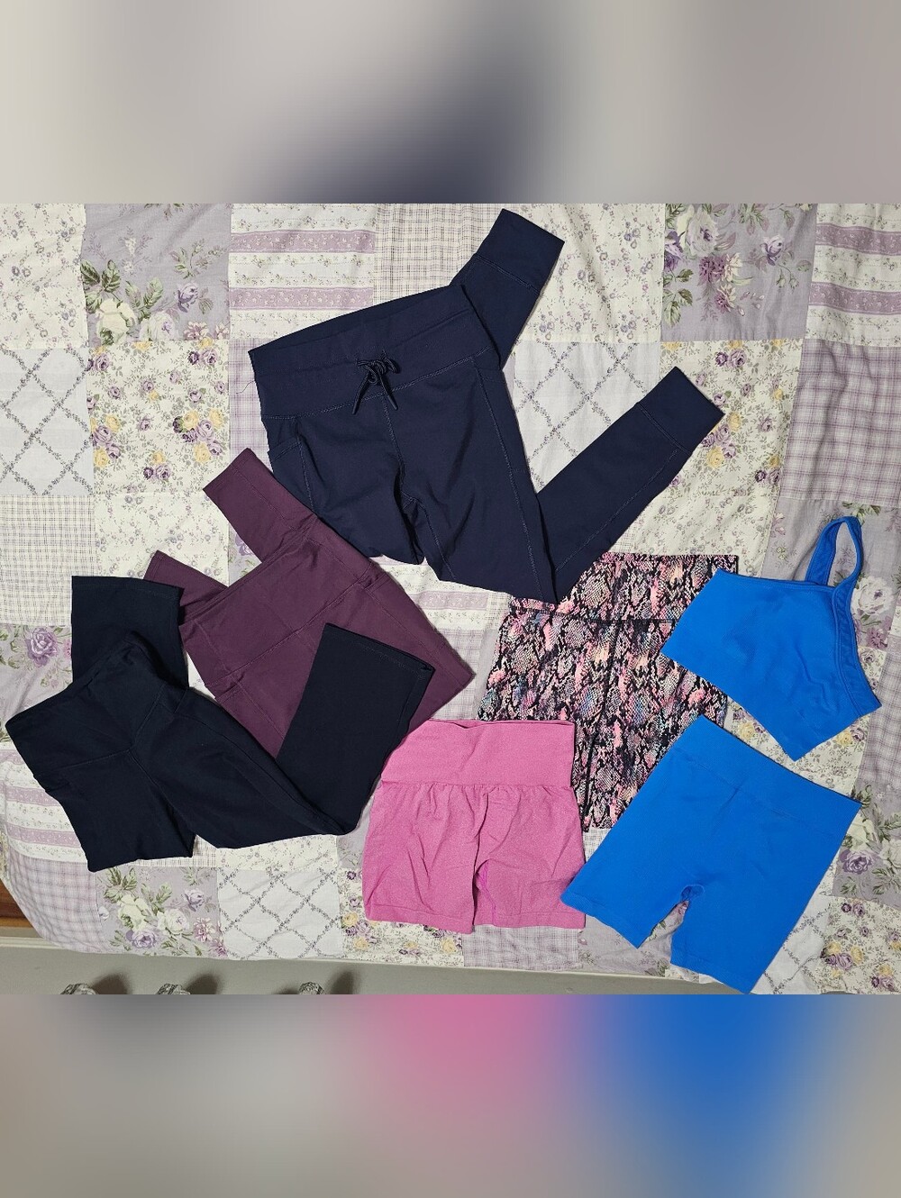 Lot Of Activewear: Shorts & Leggings - (3)Blue, Pink, Purple. Size S & M